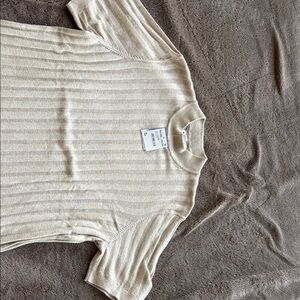 Nordstrom Beige Birch Ribbed Mock Neck Short Sleeve Top